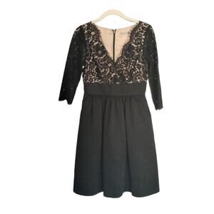 Eliza J Sz 2 Black Lace Elegant Cocktail Dress Scallop Edge Half Sleeve Wedding
